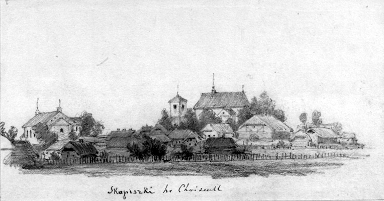 Panorama Skopiszek, rys. Alfred Romer